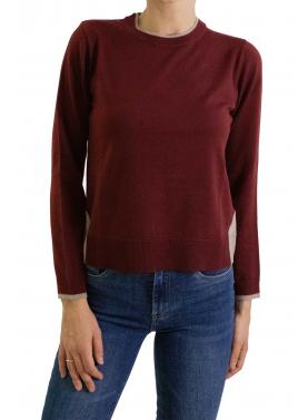 Maglione girocollo tinta unita con contrasti di colore 